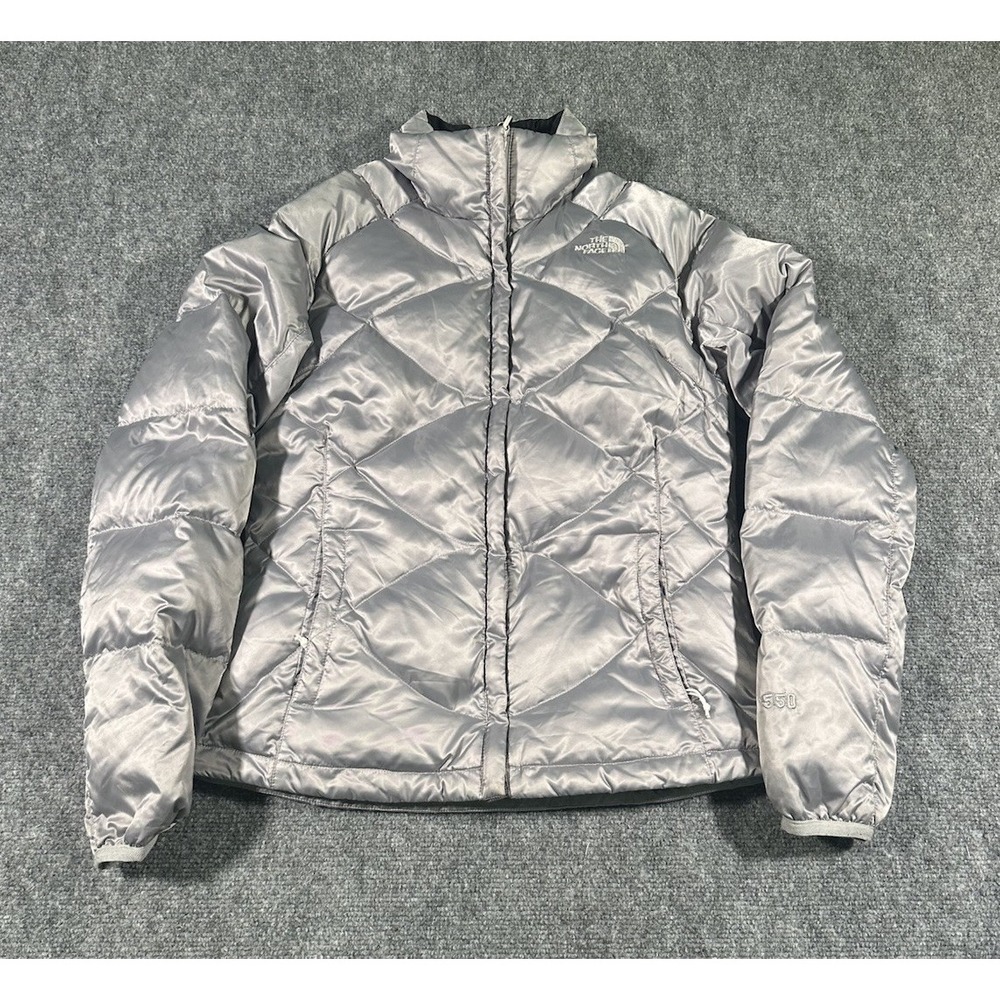 The North Face Women's S Silver Quilted 550 Goose Down Puffer Zip Jacket